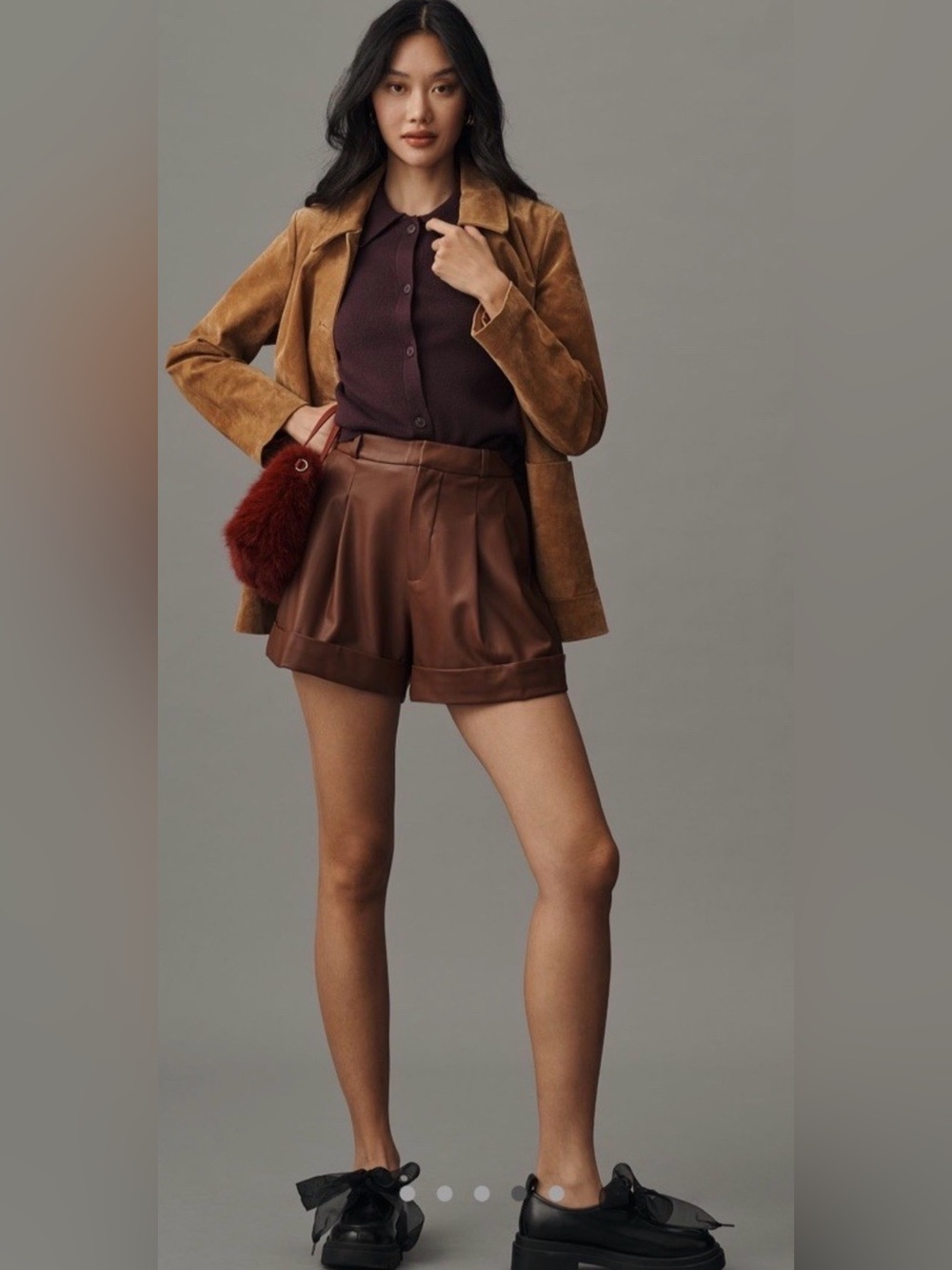 Maeve High-Waist Faux Leather Pleated Shorts in cognac Brown size 2